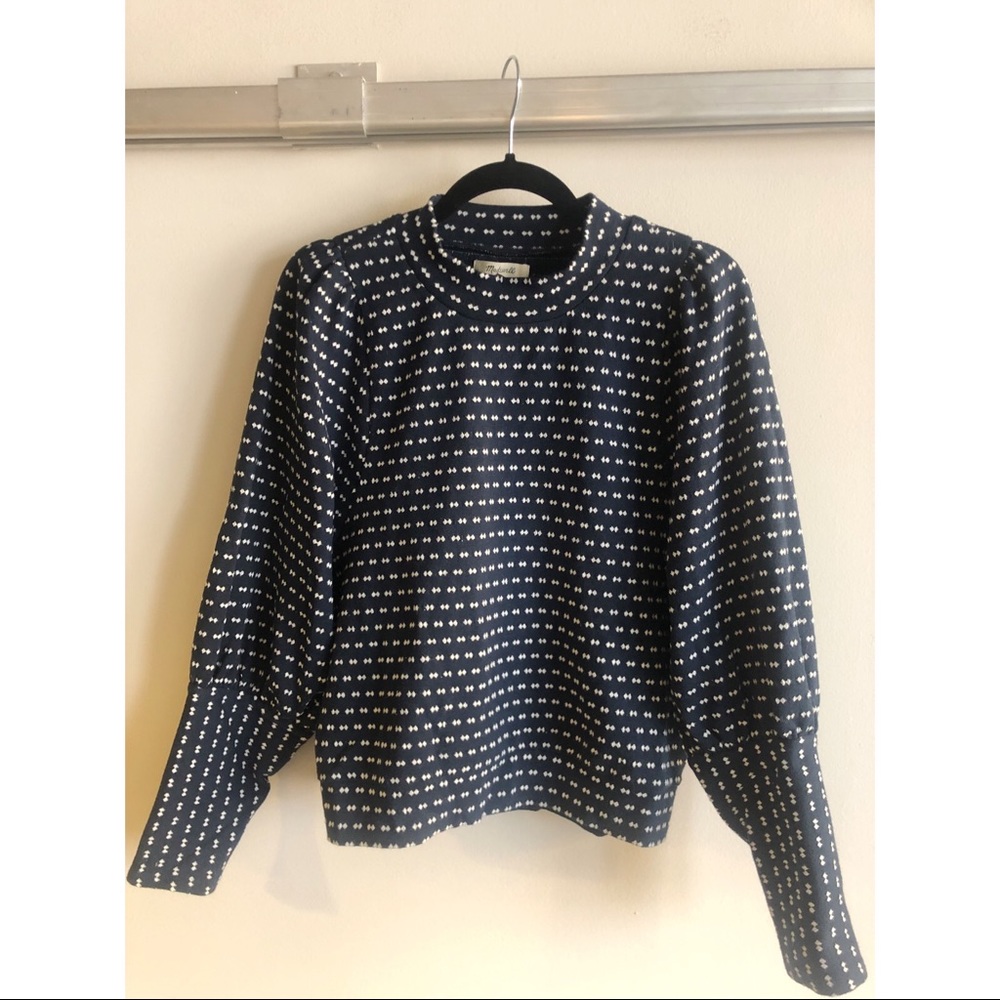 🎀 EUC! Madewell Puff-Sleeve Mockneck Top in Bow-Tie Jacquard, M